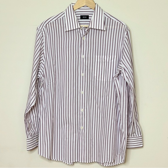 Striped Dress Shirt Classic Fit Cotton 17.5 34/35 BOSS Hugo Boss - Picture 1 of 8